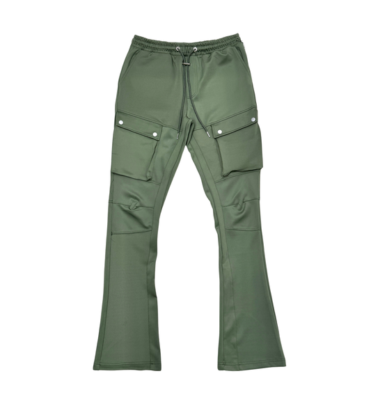 Tricot Stacked Joggers - Olive Green