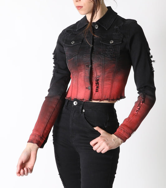 Black/Red Crop Denim Jacket