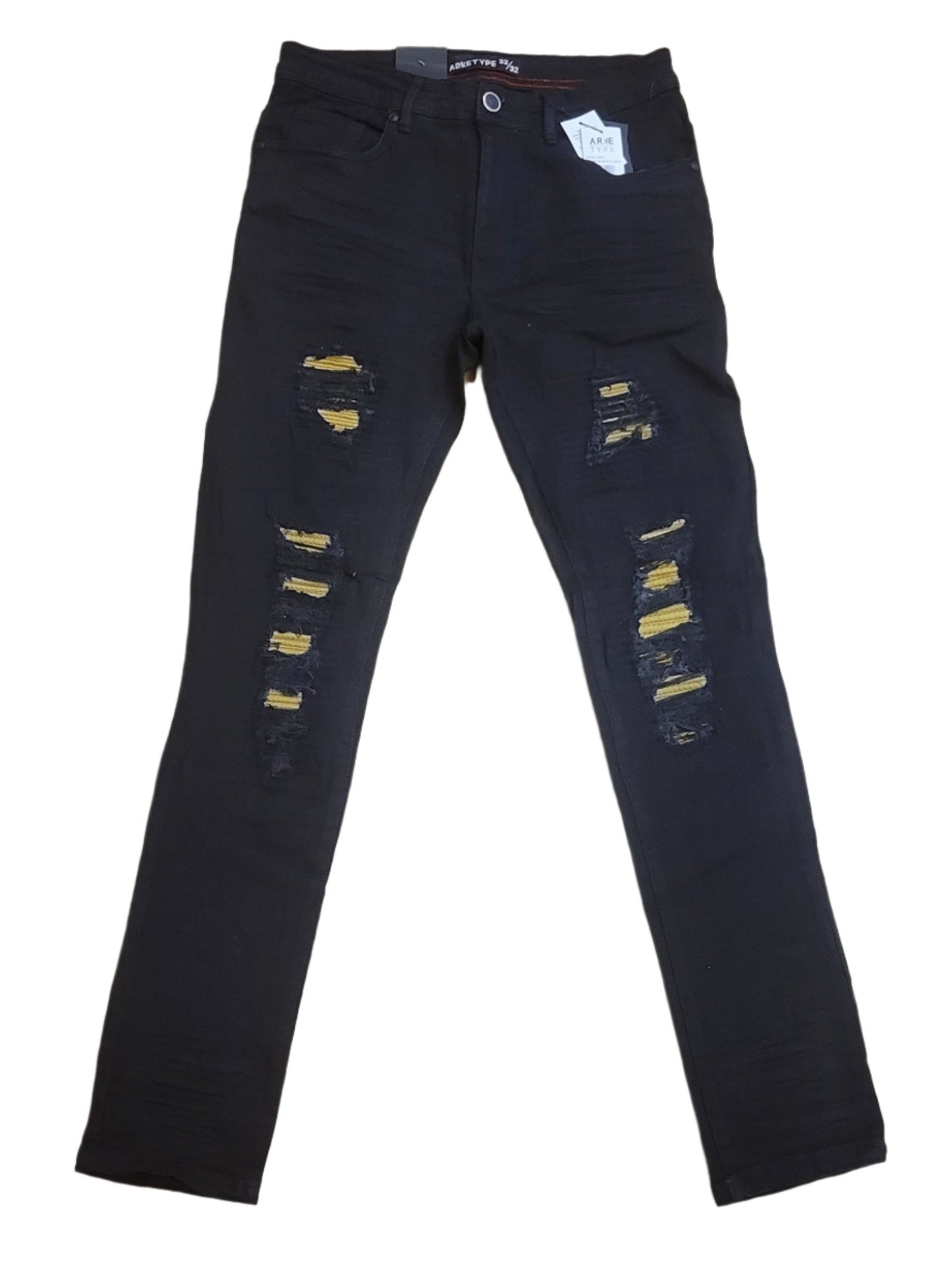 Black/Gold Biker Rip Jeans