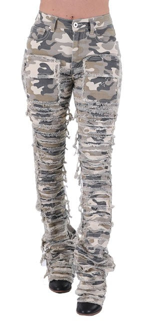 Sand Camo Stacked Heavy Fray Jeans