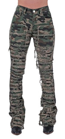 Woodland Camo Stacked Heavy Fray Jeans