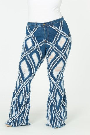 Diamond Destroyed Flare Jeans - M. Blue