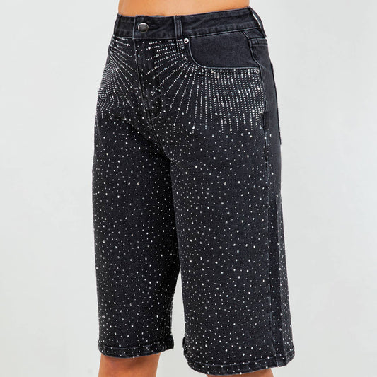 Ladies Black Rhinestone Jorts
