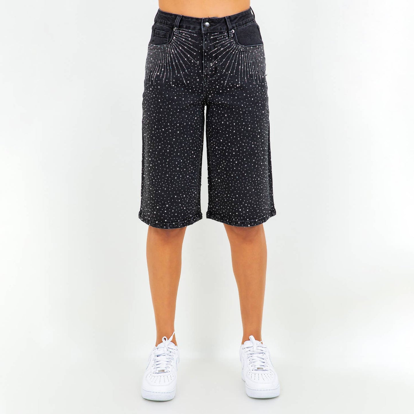 Ladies Black Rhinestone Jorts