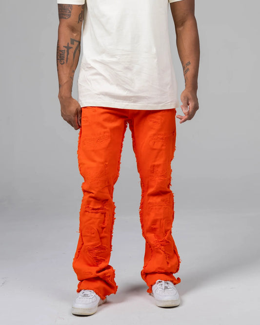 Orange Side Fray Stacked Jeans