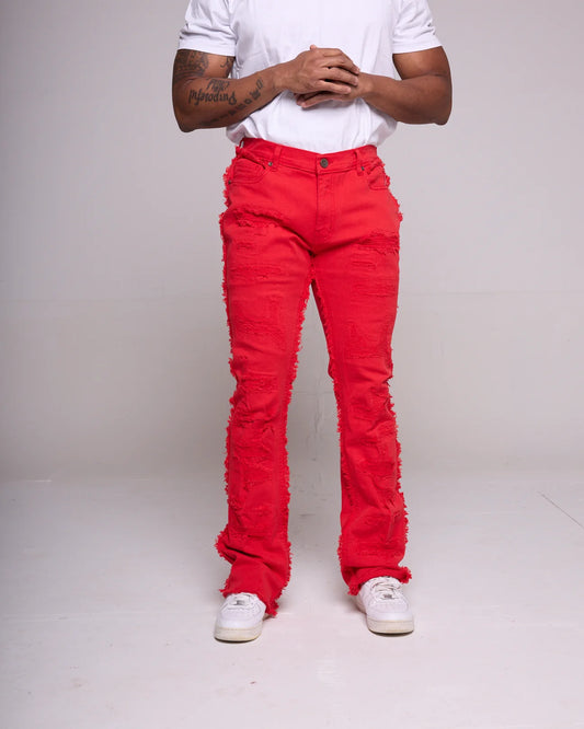 Red Side Fray Stacked Jeans