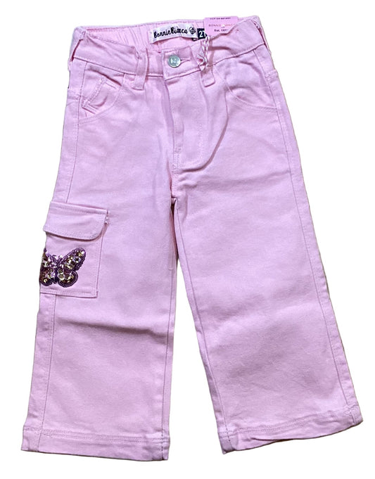 Girls Butterfly Cargo Jeans - Soft Pink