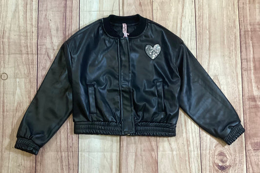 Girls PU Leather Jacket w/ Heart