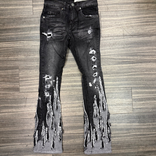 Boys Gray Flame Stacked Jeans