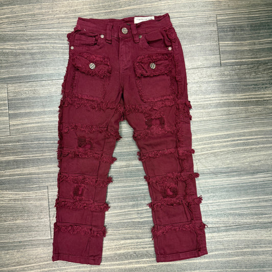 Burgundy Cargo Stacked Jeans