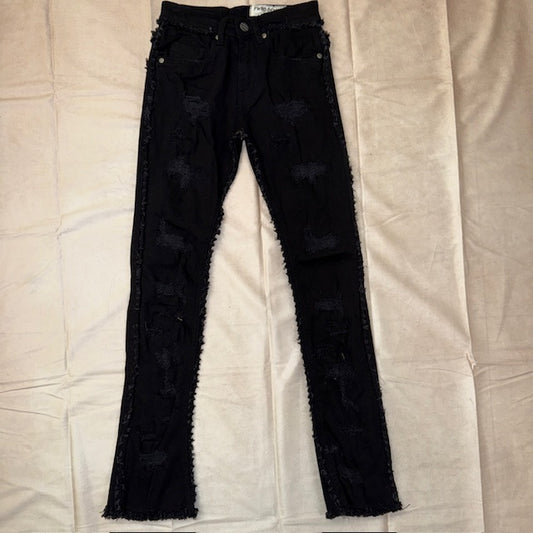 Black Side Fray Stacked Jeans