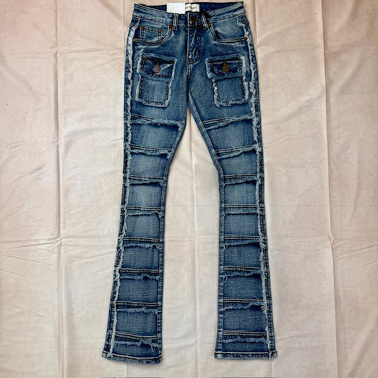 Kids M. Blue Cargo Stacked Jeans