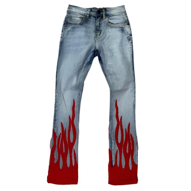 Boys Red Flames Stacked Jeans