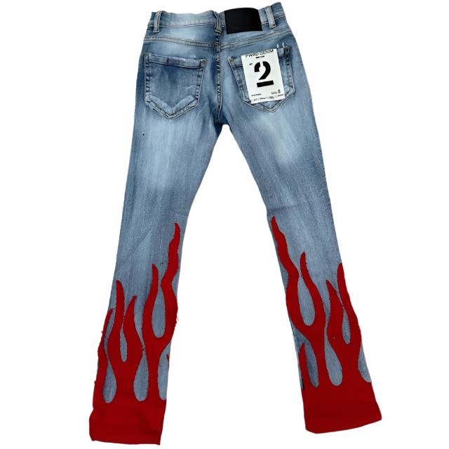 Boys Red Flames Stacked Jeans