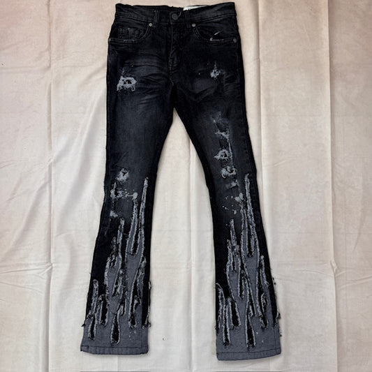 Boys Gray Flames Stacked Jeans