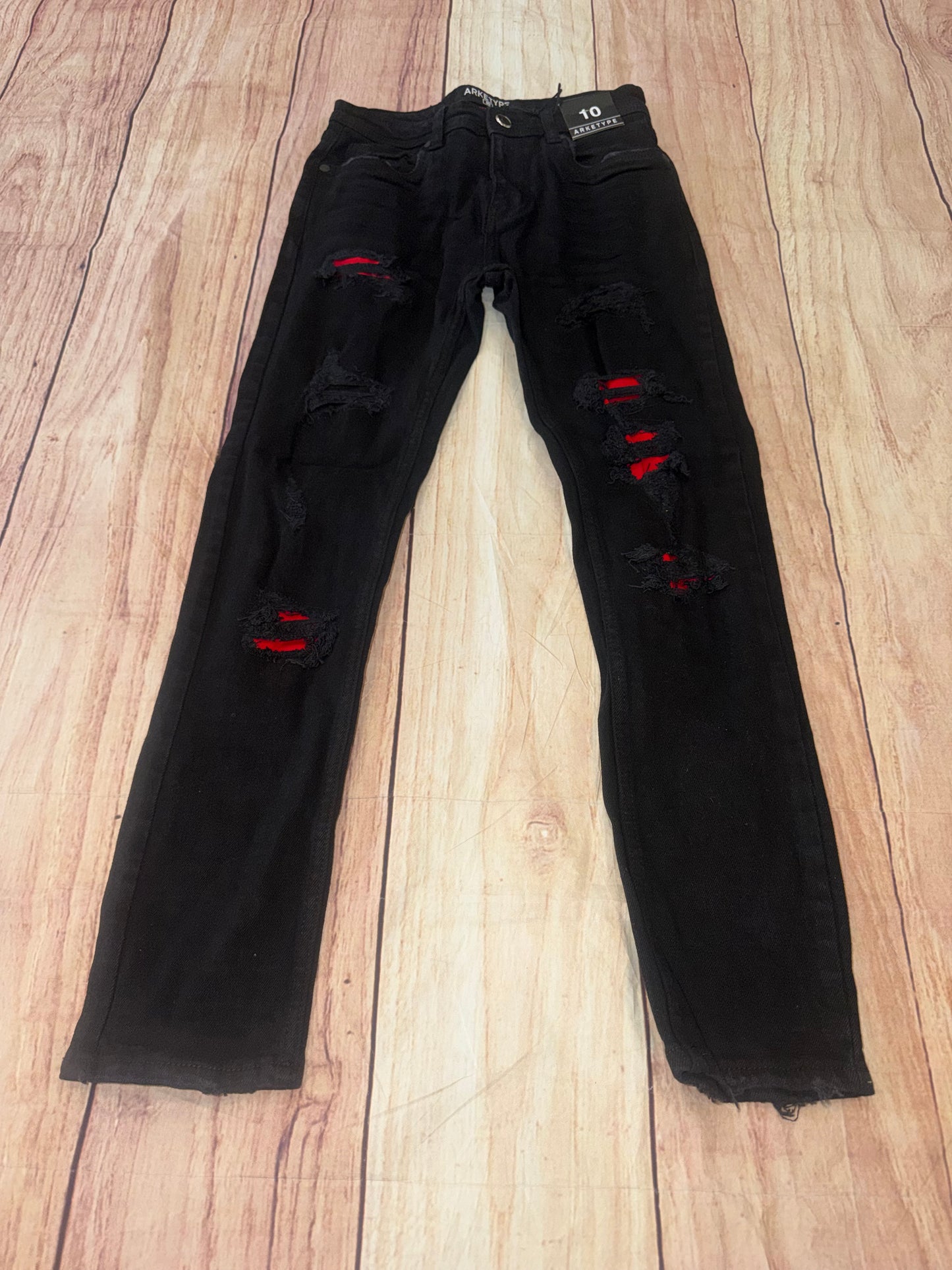 Black w/ red rips kids jeans