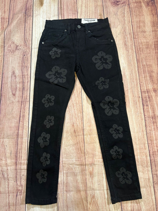 Black On Black Flower Tear Jeans