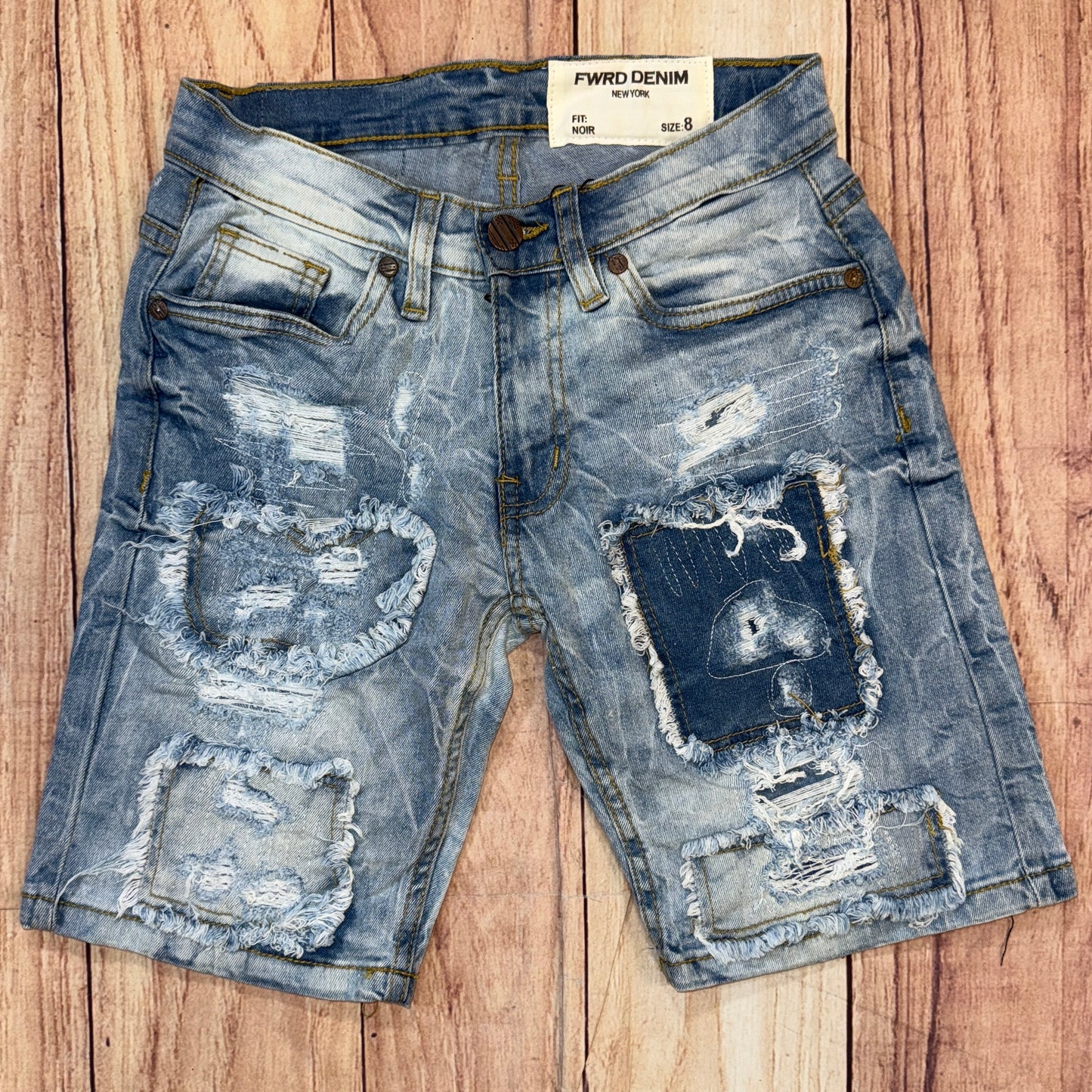Ice Blue Patched Jean Shorts