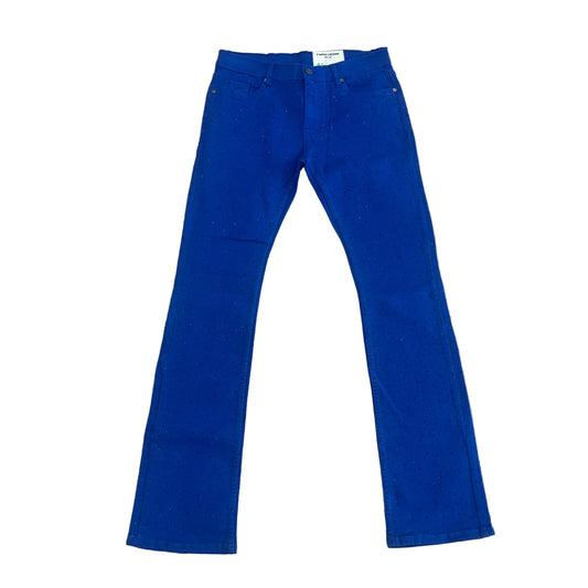 Blue Rhinestone Stacked Jeans