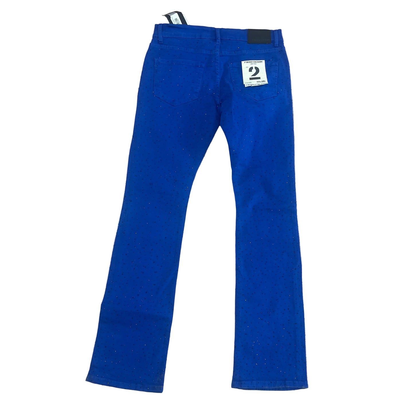 Blue Rhinestone Stacked Jeans