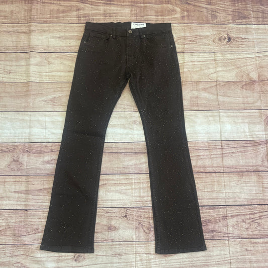 Blue Rhinestone Stacked Jeans