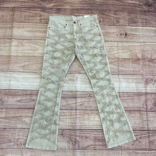 Tan Frayed Stacked Jeans