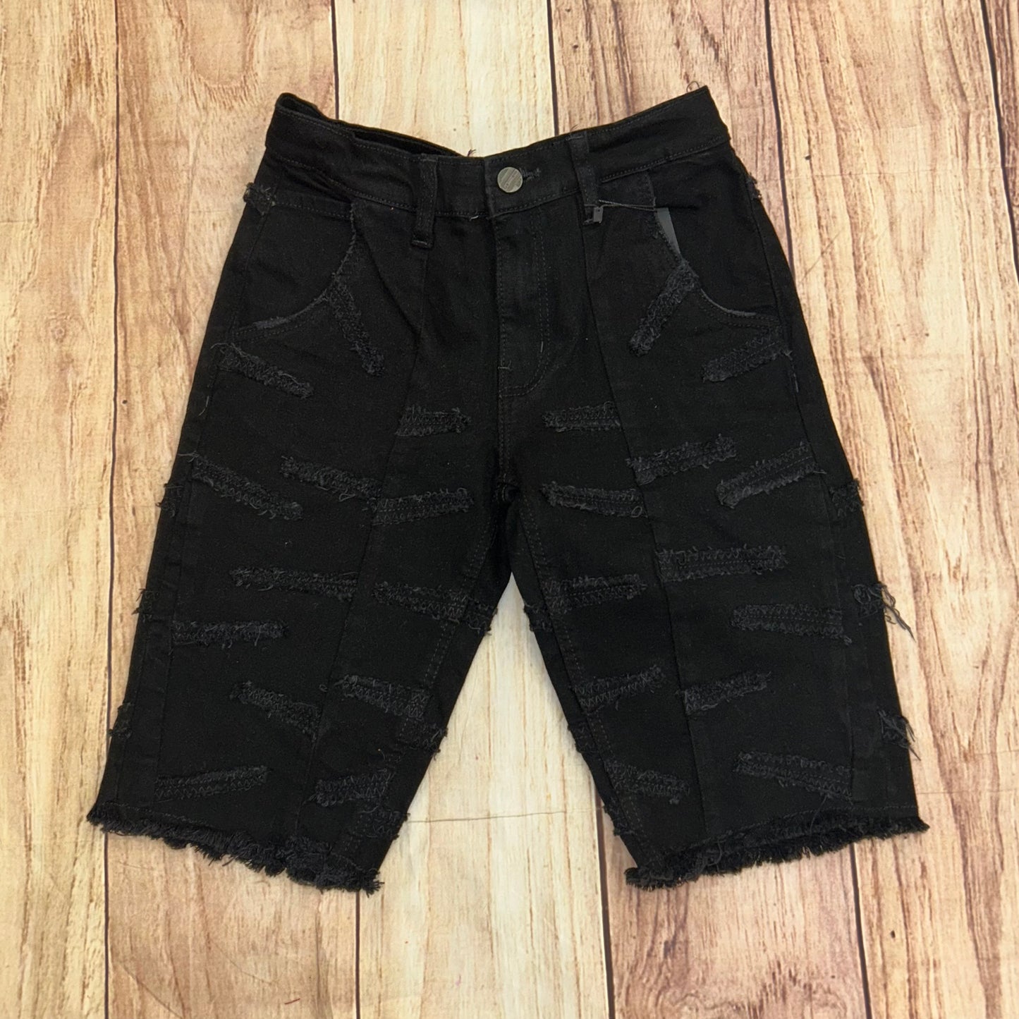 Kids Black Slash Jean Shorts
