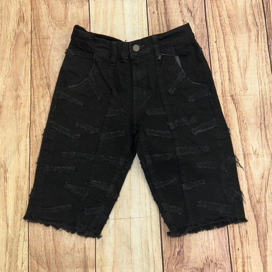Kids Black Slash Jean Shorts