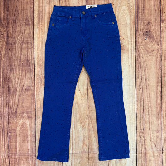 Kids Blue Rhinestone Stacked Jeans