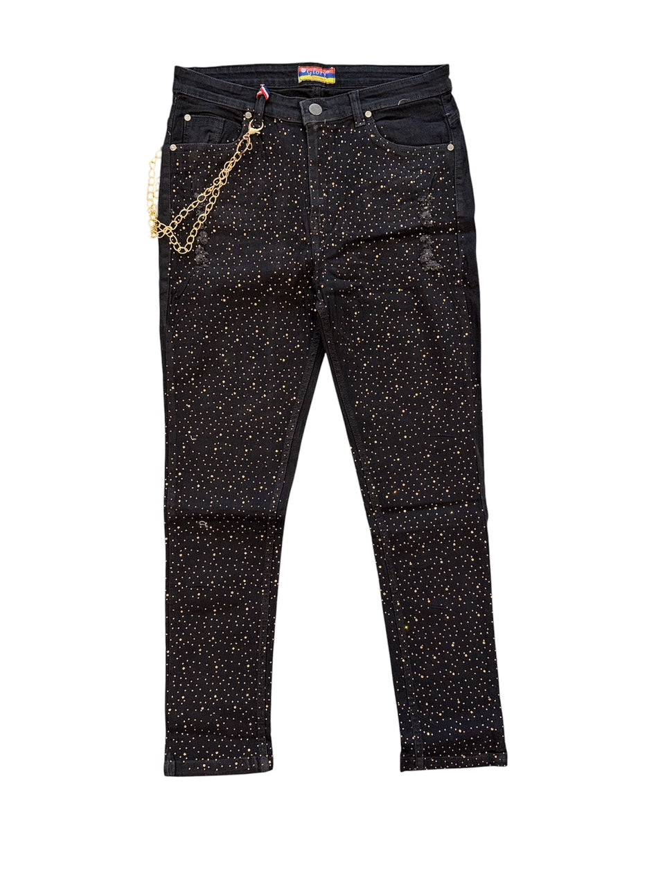 AR Rhinestone Jeans - Black/Gold