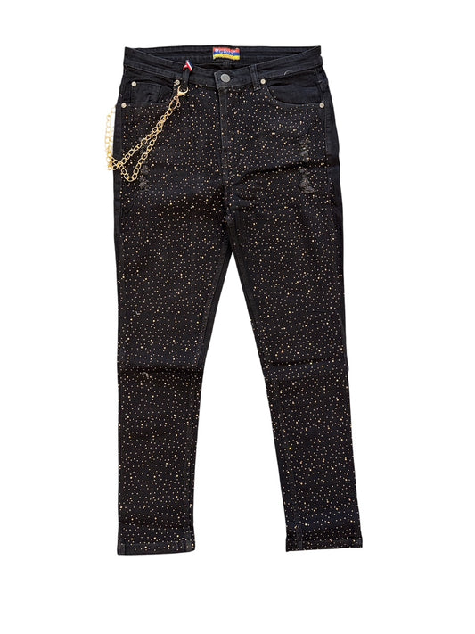 AR Rhinestone Jeans - Black/Gold