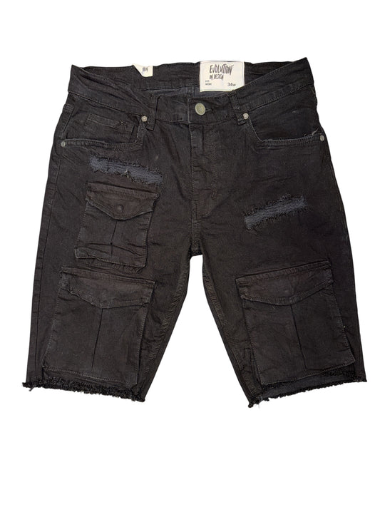 EV Black Cargo Jean Shorts