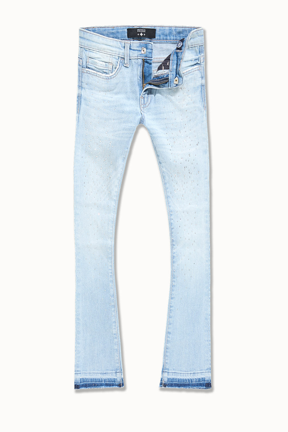 Ice Blue Rhinestone Stacked Jeans
