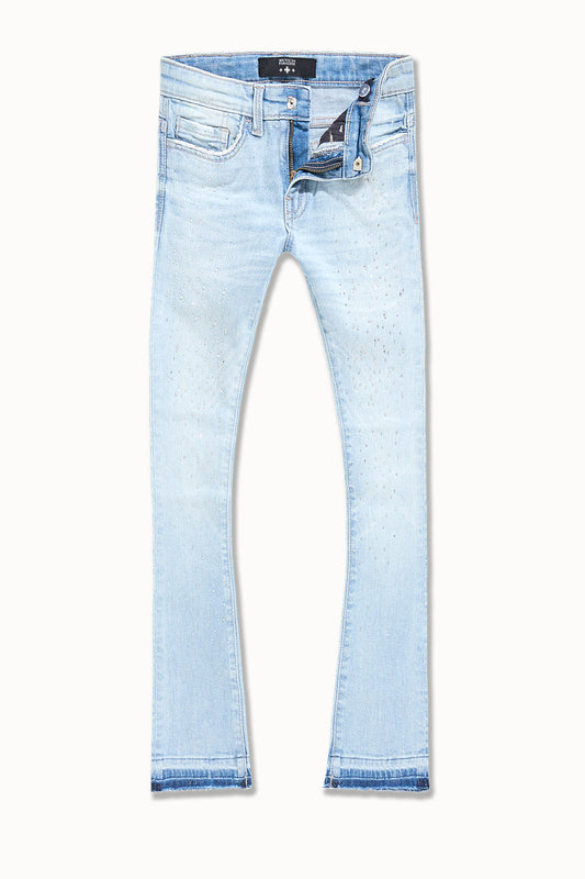 Ice Blue Rhinestone Stacked Jeans