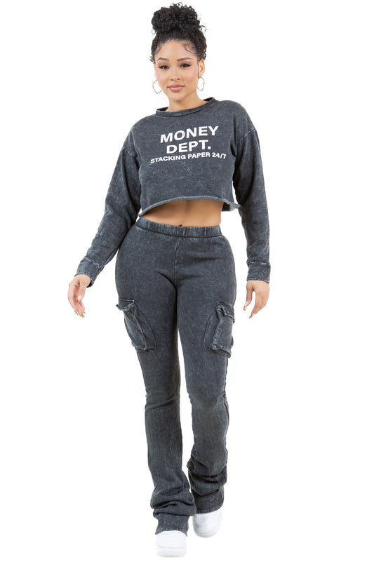 Money Dept Stacked Jogger Set - Black