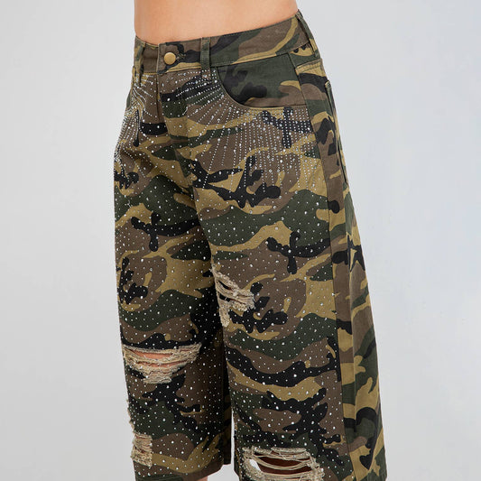 Ladie's Camoflauge Rhinestone Jorts