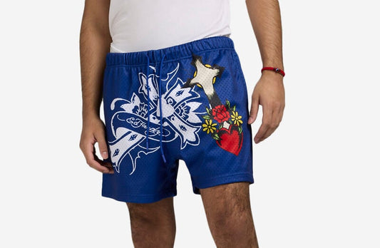 Cross Snake Blue Mesh Shorts