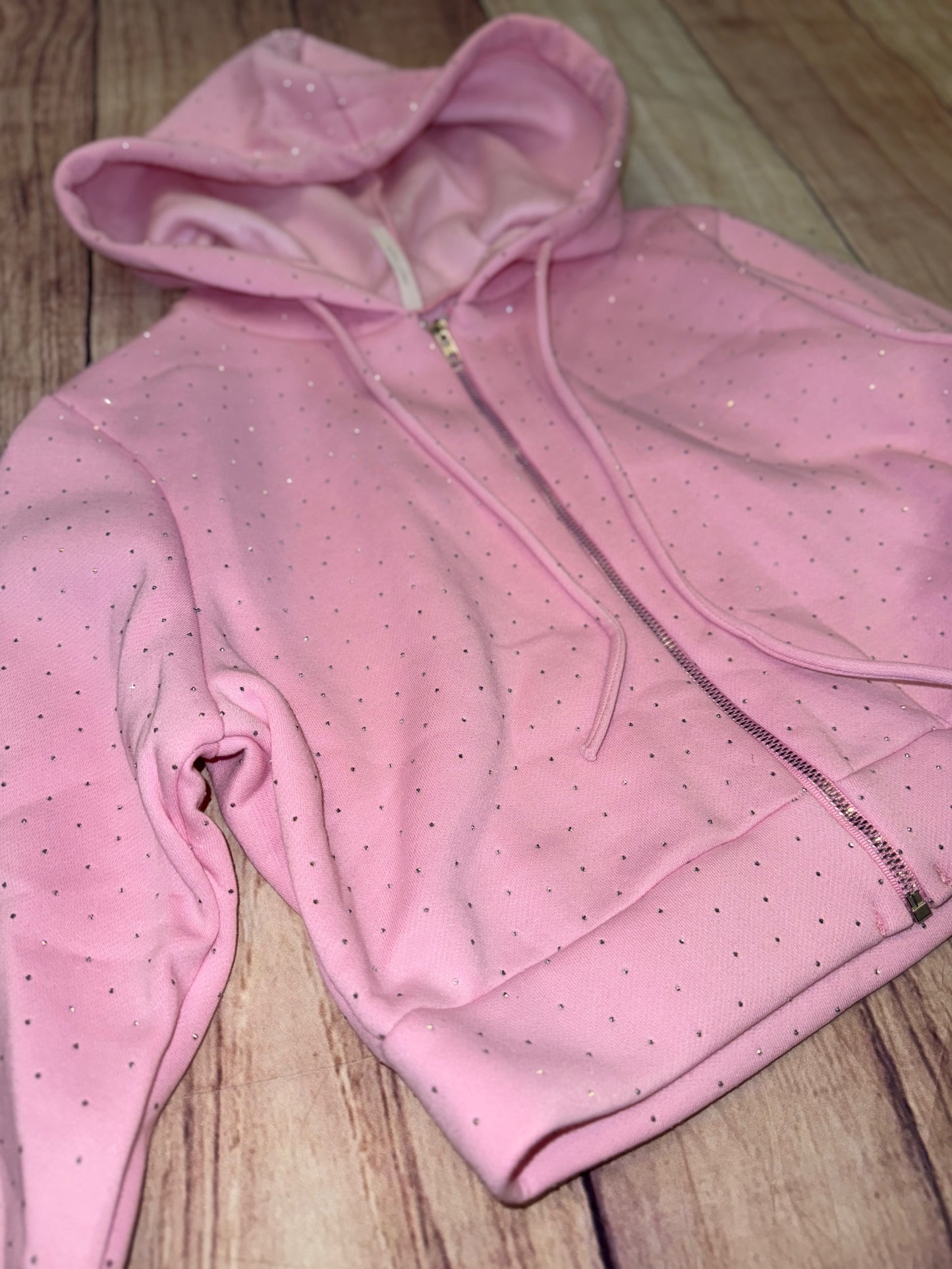 Rhinestone Hoody 2 pc. Stacked Jogger Set - Pink